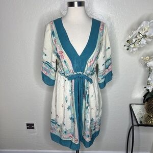 Fleurette V Neck Kimono Style Oversize Shift Dress Small Boho Casual Prairie
